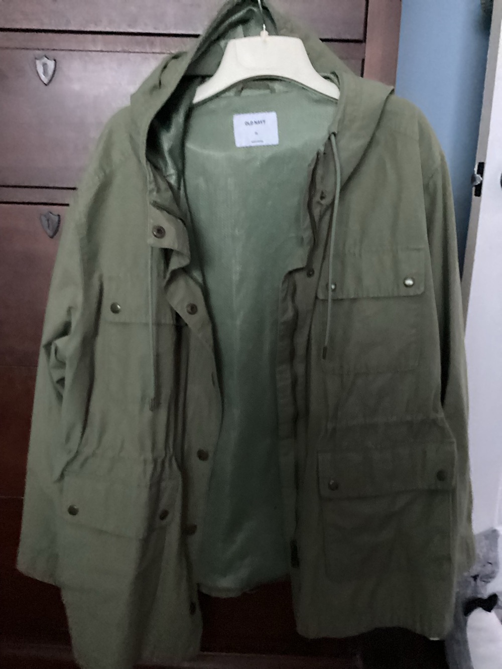 Old Navy Hooded Utility Jacket in Olive Green Xl